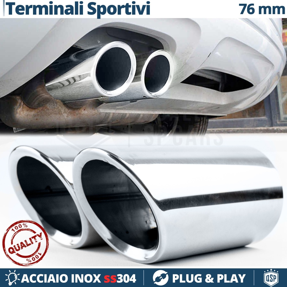 2X Tubos de ESCAPE Coche en ACERO Inoxidable | Redondo, Silenciador Ø 65-70 MM 2X Tubos de ESCAPE Coche en ACERO Inoxidable | Redondo, Silenciador Ø 65-70 MM