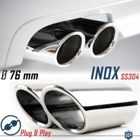 2X Tubos de ESCAPE Coche en ACERO Inoxidable | Redondo, Silenciador Ø 65-70 MM