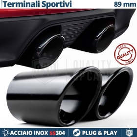 2x Tubos de ESCAPE Coche en ACERO Inoxidable Negro | Redondo, Silenciador Ø 78-83 MM