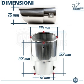 Tubo de ESCAPE OVAL Coche Universal en ACERO inoxidable | Silenciador Ø 45-74 MM
