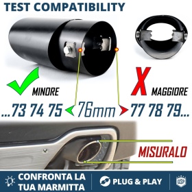 Tubo de ESCAPE OVAL Coche Universal en ACERO Inoxidable Negro | Silenciador Ø 45-74 MM