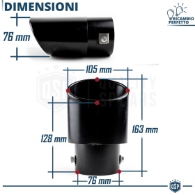 Tubo de ESCAPE OVAL Coche Universal en ACERO Inoxidable Negro | Silenciador Ø 45-74 MM