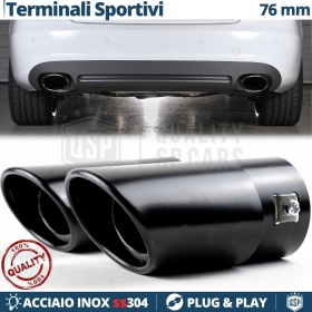 2x Tubos de ESCAPE OVALES Coche Universales en ACERO Inoxidable Negro | Silenciador Ø 45-74 MM