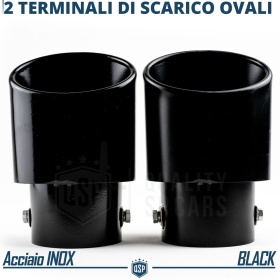 2x Tubos de ESCAPE OVALES Coche Universales en ACERO Inoxidable Negro | Silenciador Ø 45-74 MM