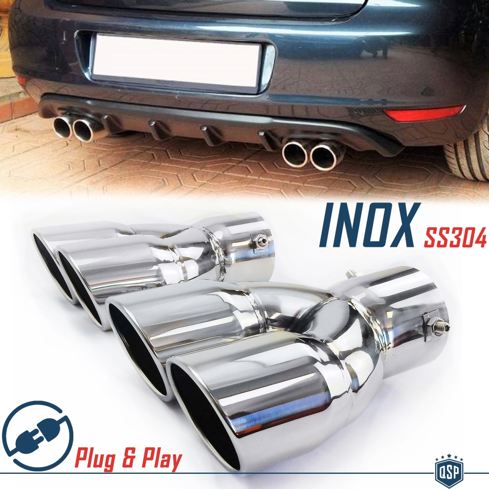 2x Tubos Dobles de ESCAPE Coche Universales en ACERO inoxidable | Redondo, Silenciador Max Ø 76 MM