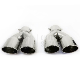 2x Tubos Dobles de ESCAPE Coche Universales en ACERO inoxidable | Redondo, Silenciador Max Ø 76 MM