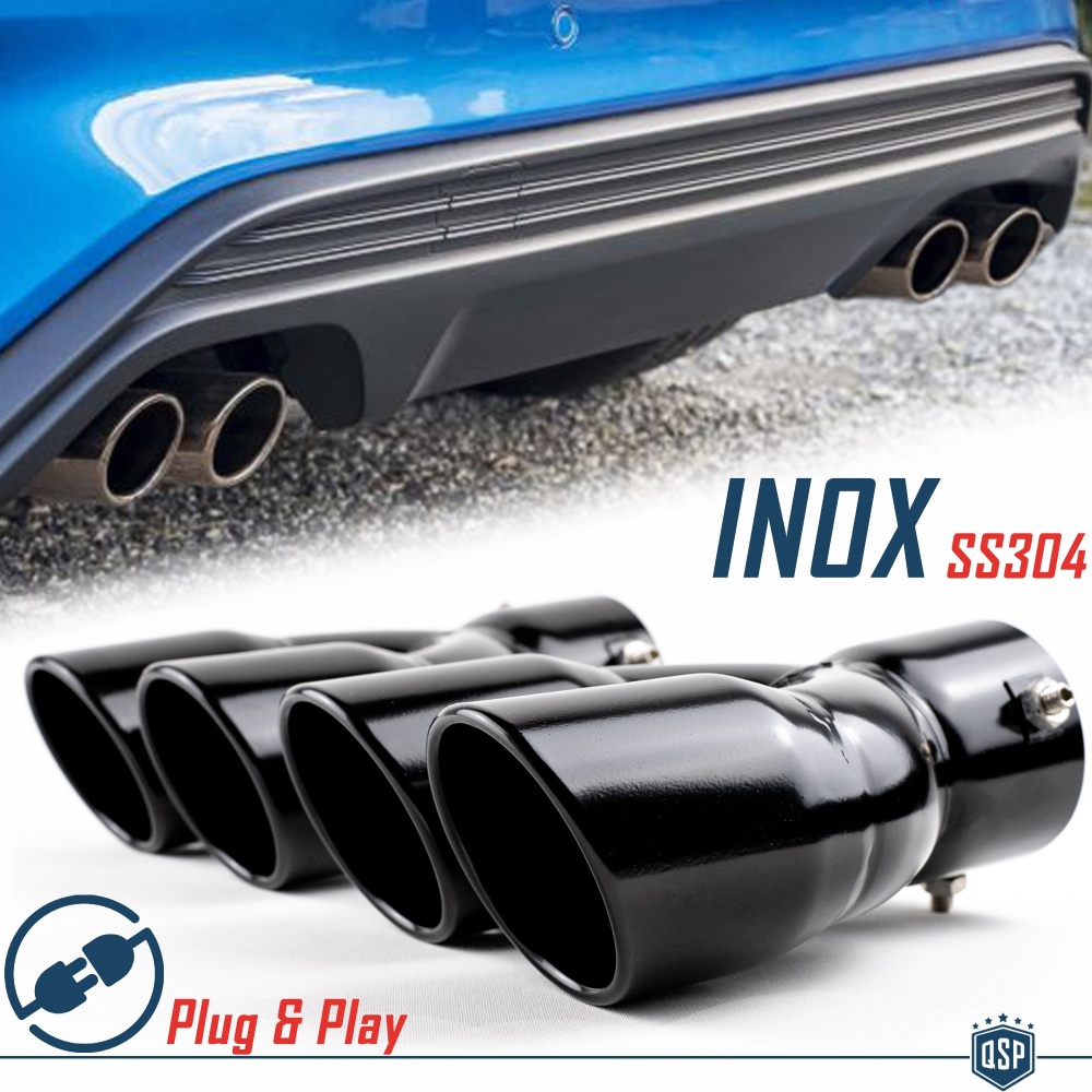 2x Tubos Dobles de ESCAPE Coche Universal en ACERO Inoxidable Negro | Redondo, Silenciador Max Ø 76 MM