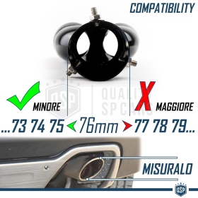 2x Tubos Dobles de ESCAPE Coche Universal en ACERO Inoxidable Negro | Redondo, Silenciador Max Ø 76 MM
