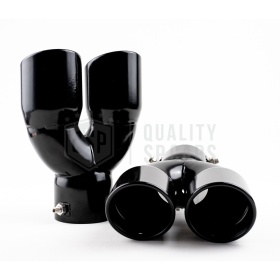 2x Tubos Dobles de ESCAPE Coche Universal en ACERO Inoxidable Negro | Redondo, Silenciador Max Ø 76 MM