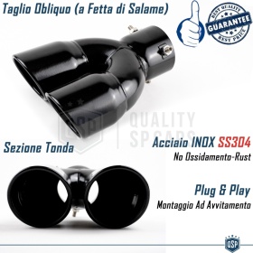 2x Tubos Dobles de ESCAPE Coche Universal en ACERO Inoxidable Negro | Redondo, Silenciador Max Ø 76 MM