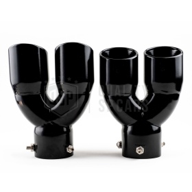 2x Tubos Dobles de ESCAPE Coche Universal en ACERO Inoxidable Negro | Redondo, Silenciador Max Ø 76 MM