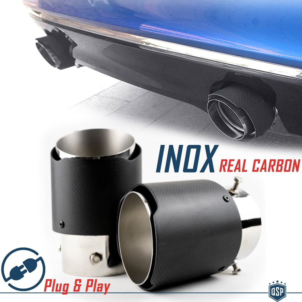 2x Tubos de ESCAPE Coche Universal en ACERO inoxidable Carbón | Silenciador Ø 40-80 MM 2x Tubos de ESCAPE Coche Universal en ACERO inoxidable Carbón | Silenciador Ø 40-80 MM