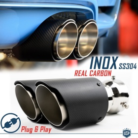 Tubo Doble de ESCAPE Coche Universal en ACERO inoxidable Fibra de Carbón | Silenciador Max Ø 76 MM