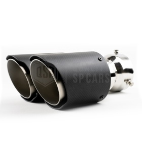 Tubo Doble de ESCAPE Coche Universal en ACERO inoxidable Fibra de Carbón | Silenciador Max Ø 76 MM