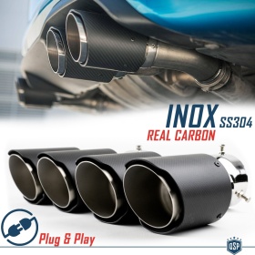 2x Tubos Dobles de ESCAPE Coche Universales en ACERO inoxidable Fibra de Carbón | Silenciador Max Ø 76 MM