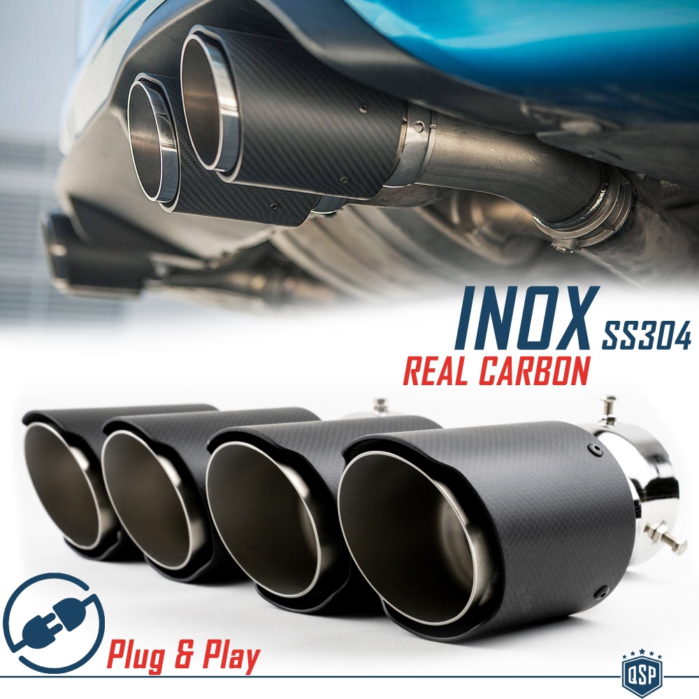 2x Tubos Dobles de ESCAPE Coche Universales en ACERO inoxidable Fibra de Carbón | Silenciador Max Ø 76 MM