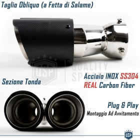 2x Tubos Dobles de ESCAPE Coche Universales en ACERO inoxidable Fibra de Carbón | Silenciador Max Ø 76 MM