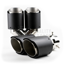 2x Tubos Dobles de ESCAPE Coche Universales en ACERO inoxidable Fibra de Carbón | Silenciador Max Ø 76 MM
