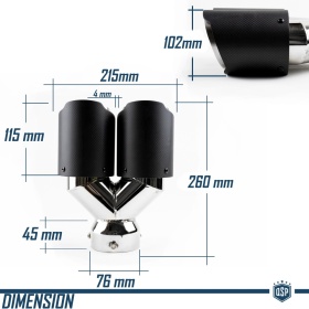 2x Tubos Dobles de ESCAPE Coche Universales en ACERO inoxidable Fibra de Carbón | Silenciador Max Ø 76 MM