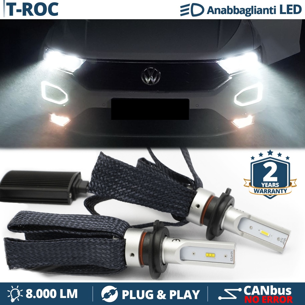 Kit LED H7 para Volkswagen T-ROC Luces de Cruce CANbus | 6500K Blanco Frío 8000LM