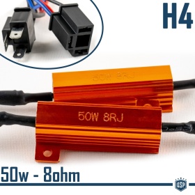 X2 Canbus RESISTORS Filters 50W-8 OHM for H4 kit Led Bulbs Warning ERROR FREE Cancellers Decoders