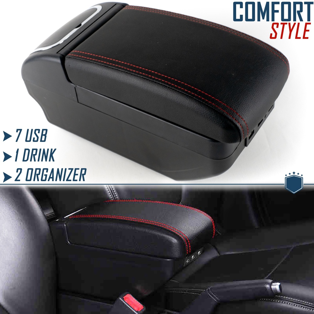 Apoyabrazos Universal para Coches Efecto Cuero | 9 Puertos USB | 2 Cajas de Almacenamiento | Portabebidas Apoyabrazos Universal para Coches Efecto Cuero | 9 Puertos USB | 2 Cajas de Almacenamiento | Portabebidas
