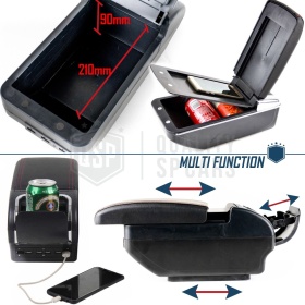 Apoyabrazos Universal para Coches Efecto Cuero | 9 Puertos USB | 2 Cajas de Almacenamiento | Portabebidas