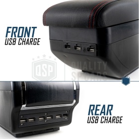 Apoyabrazos Universal para Coches Efecto Cuero | 9 Puertos USB | 2 Cajas de Almacenamiento | Portabebidas
