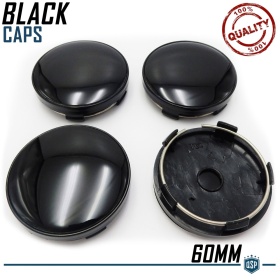 4 Tapabujes 60mm Negro Brillante de ABS, para Centro de Llantas de Aleación
