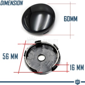 4 Tapabujes 60mm Negro Brillante de ABS, para Centro de Llantas de Aleación