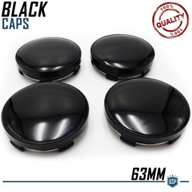 4 Tappi Coprimozzo Nero Lucido 63MM Per Cerchi in Lega in ABS