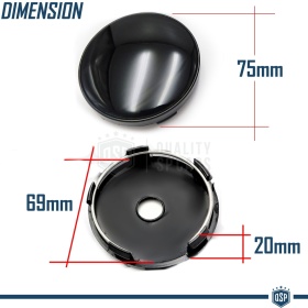 4 Tapabujes 75MM Negro Brillante de ABS, para Centro de Llantas de Aleación