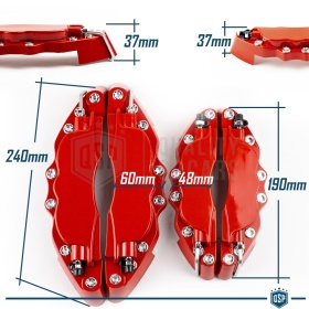 SET CUBRE PINZAS Freno Rojas DELANTERAS 24 CM + TRASERAS 19 CM en Aluminio