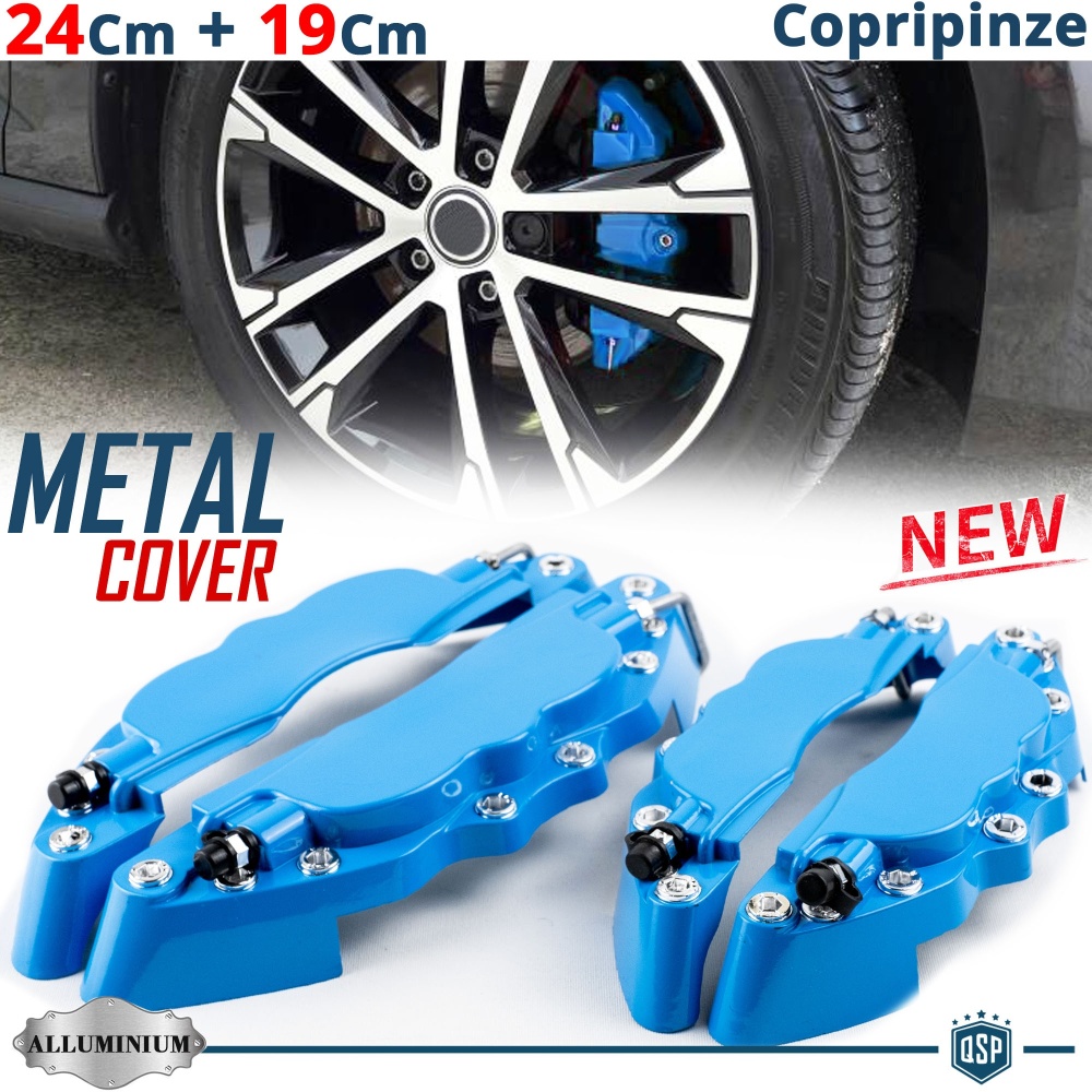 SET Cover COPRI PINZE Freni Blu Anteriori 24 CM + Posteriori 19 CM in METALLO