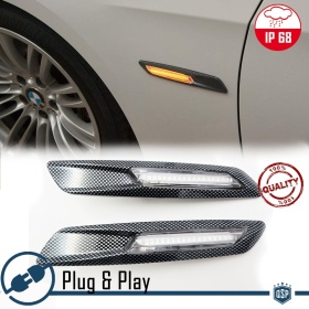 2 Frecce Laterali LED per BMW X1 E84 | 100% CANBUS 18 Led SMD Scocca Carbonio + Lente Bianca