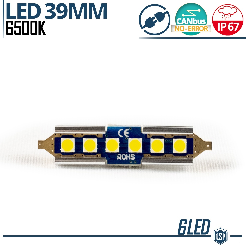 1X Bombilla LED Festoon 39MM C5W | 6500K Blanco Frío Canbus SIN ERROR Plug & Play