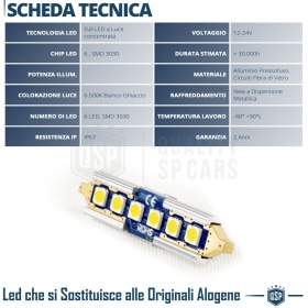 1X Bombilla LED Festoon 39MM C5W | 6500K Blanco Frío Canbus SIN ERROR Plug & Play