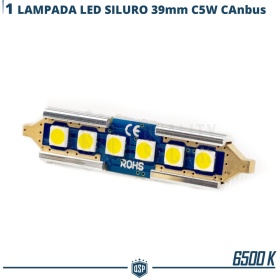 1X Bombilla LED Festoon 39MM C5W | 6500K Blanco Frío Canbus SIN ERROR Plug & Play