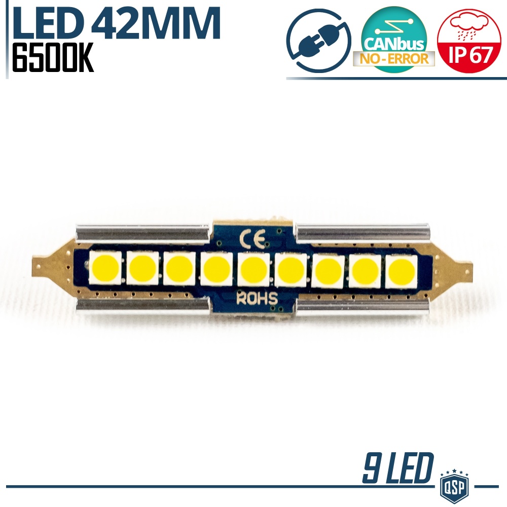 1X Bombilla LED FESTOON 42mm C5W | 9 LED 6500K Blanco Frío Canbus SIN ERROR Plug & Play