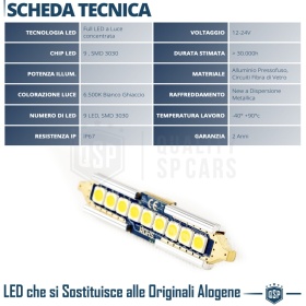 1X Bombilla LED FESTOON 42mm C5W | 9 LED 6500K Blanco Frío Canbus SIN ERROR Plug & Play
