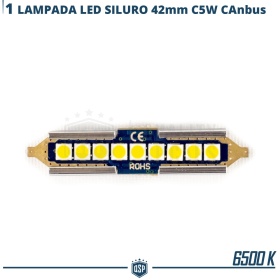 1X Bombilla LED FESTOON 42mm C5W | 9 LED 6500K Blanco Frío Canbus SIN ERROR Plug & Play