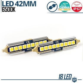 2X Bombillas LED FESTOON 42 mm C5W | 9 LED 6500K Blanco Frío Canbus SIN ERROR Plug & Play