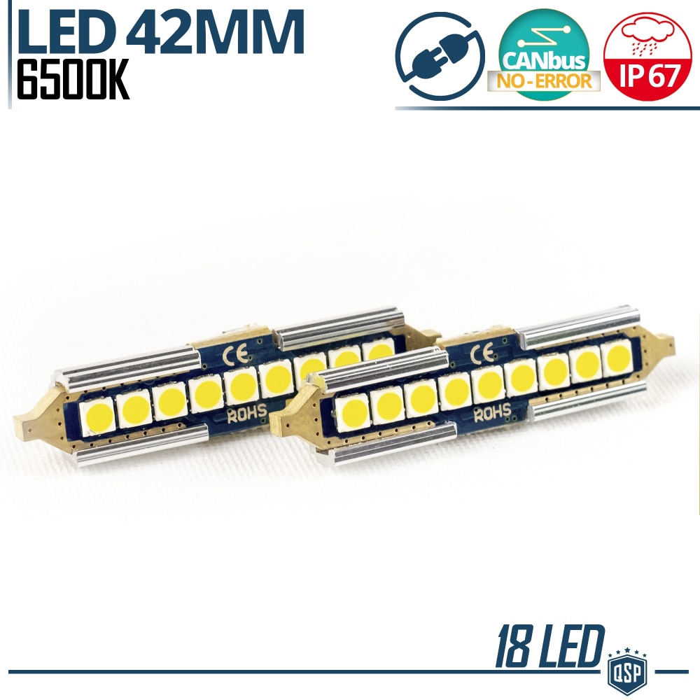 2X Bombillas LED FESTOON 42 mm C5W | 9 LED 6500K Blanco Frío Canbus SIN ERROR Plug & Play
