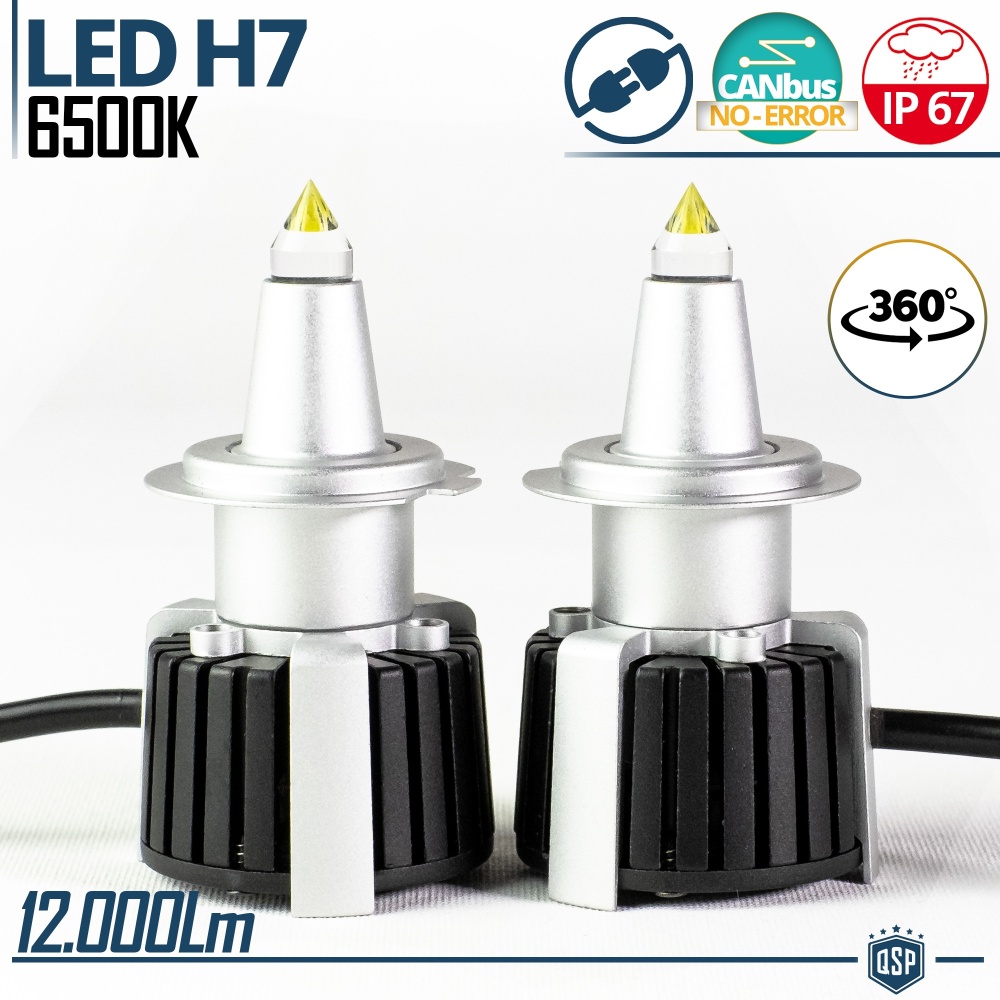 Kit Bombillas LED H7 de Cuarzo 360° CANBUS | Luz Blanca Potente 6500K 55W
