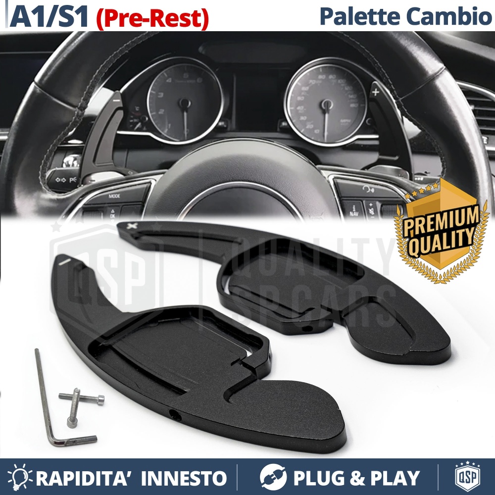 2 PALETTE Cambio al Volante per AUDI A1 (8X) 10-14 | Leve Paddle in Alluminio Nero Professionali 2 PALETTE Cambio al Volante per AUDI A1 (8X) 10-14 | Leve Paddle in Alluminio Nero Professionali