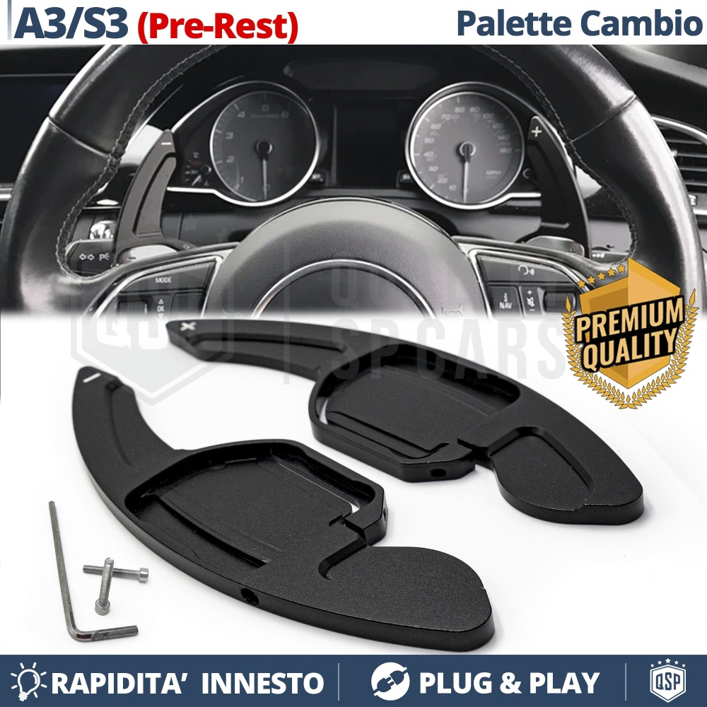 2 PALETTE Cambio al Volante per AUDI A3 (8V) 12-16 | Leve Cambio Sequenziale in Alluminio Nero 2 PALETTE Cambio al Volante per AUDI A3 (8V) 12-16 | Leve Cambio Sequenziale in Alluminio Nero