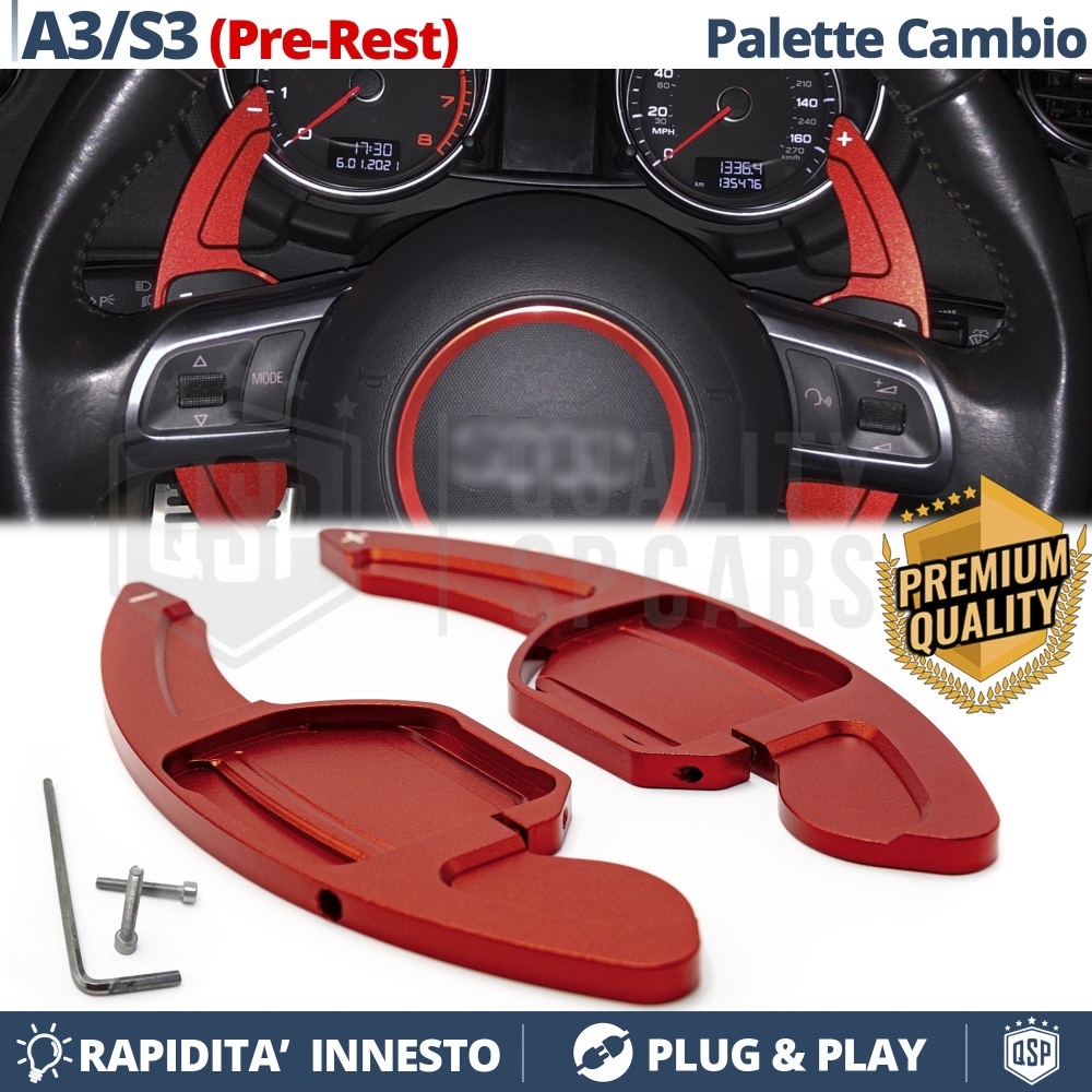 2 Levas de Volante para AUDI A3 (8V) 12-16 | Levas de Cambio en Aluminio Rojo 2 Levas de Volante para AUDI A3 (8V) 12-16 | Levas de Cambio en Aluminio Rojo