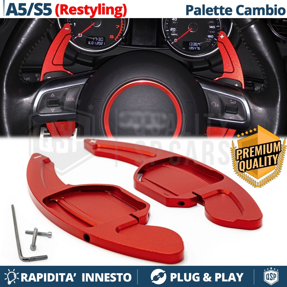 2 Levas de Volante para AUDI A5 (8T) 11-16 | Levas de Cambio en Aluminio Rojo 2 Levas de Volante para AUDI A5 (8T) 11-16 | Levas de Cambio en Aluminio Rojo