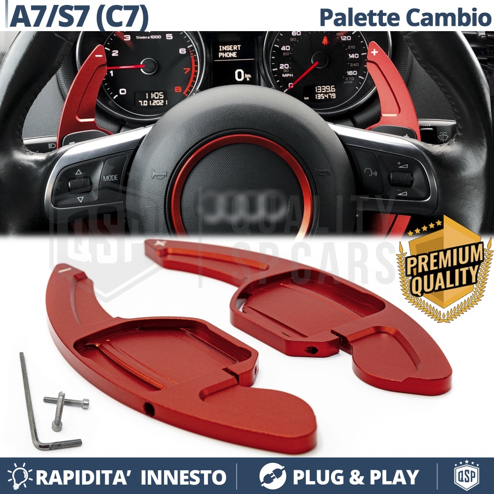 2 Levas de Volante para AUDI A7 (C7) | Levas de Cambio en Aluminio Rojo Extensión 2 Levas de Volante para AUDI A7 (C7) | Levas de Cambio en Aluminio Rojo Extensión