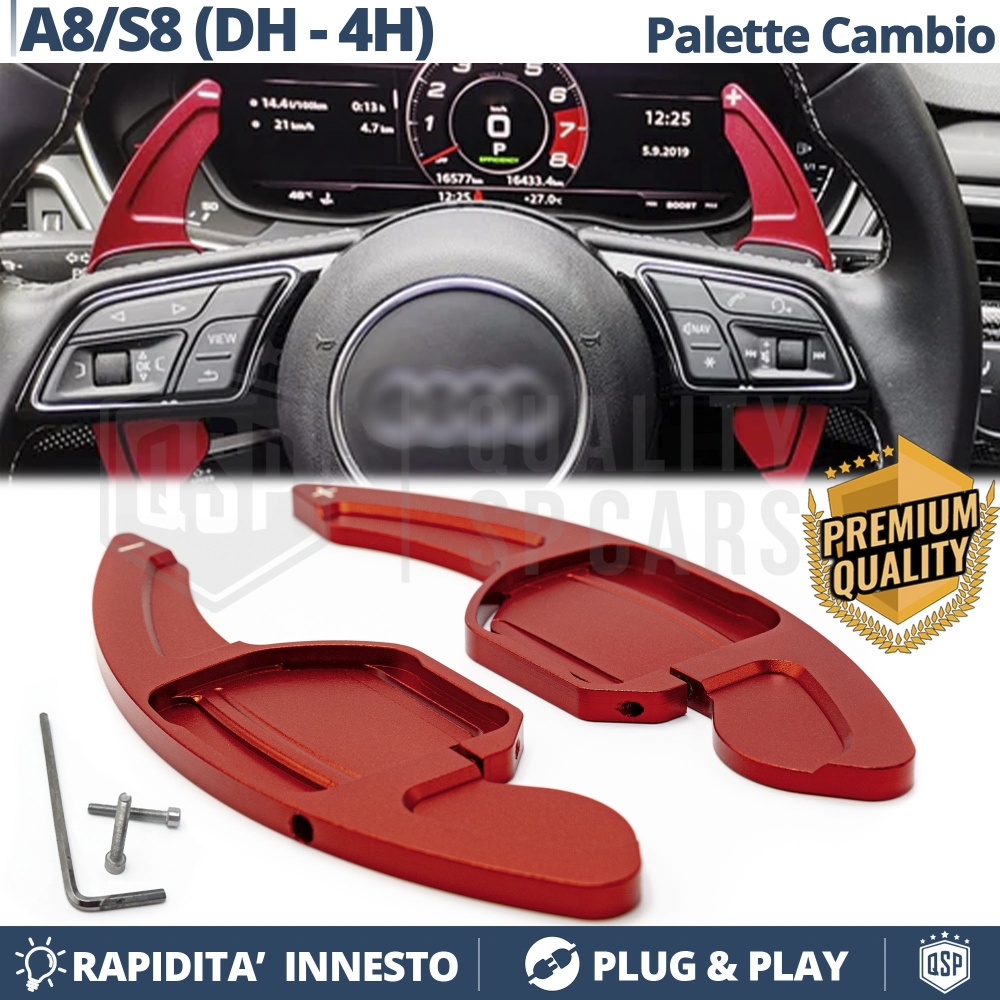 2 Schaltwippen Lenkrad Verlängerung Für AUDI A8 (D4-4H) | Rot Aluminium 2 Schaltwippen Lenkrad Verlängerung Für AUDI A8 (D4-4H) | Rot Aluminium